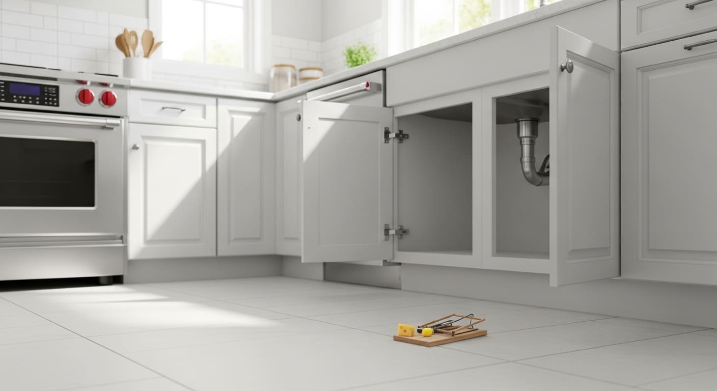 Clean kitchen with mouse trap